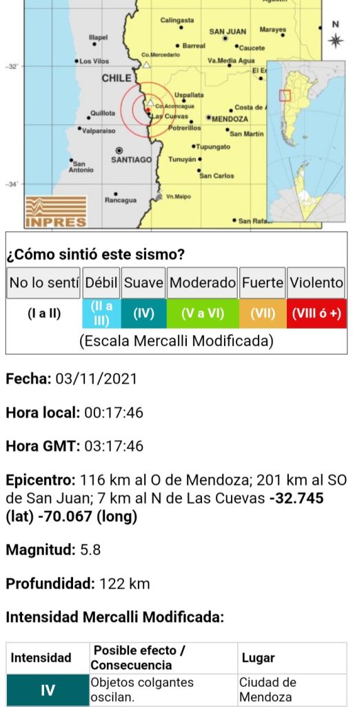 Un sismo despertó a los mendocinos