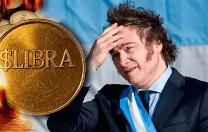 Presidente argentino, Javier Milei, junto a una criptomoneda
