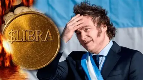 Presidente argentino, Javier Milei, junto a una criptomoneda